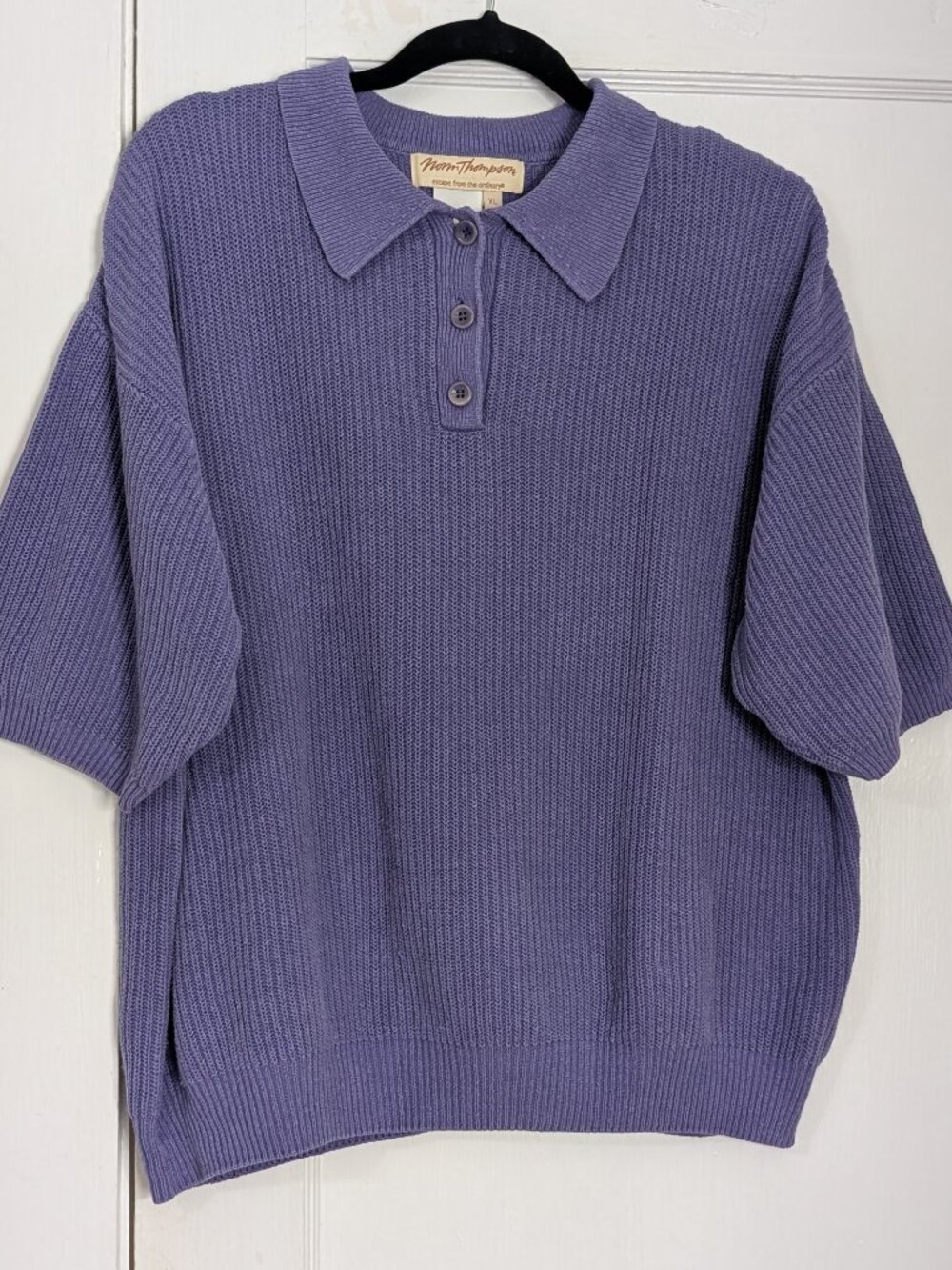 VTG Norm Thompson Linen Blend Sort Sleeve Polo Sweater Knit Women's XL Purple